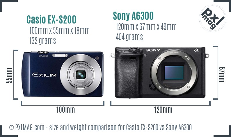 Casio EX-S200 vs Sony A6300 size comparison