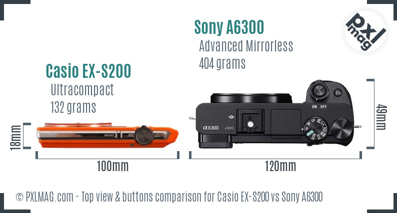 Casio EX-S200 vs Sony A6300 top view buttons comparison