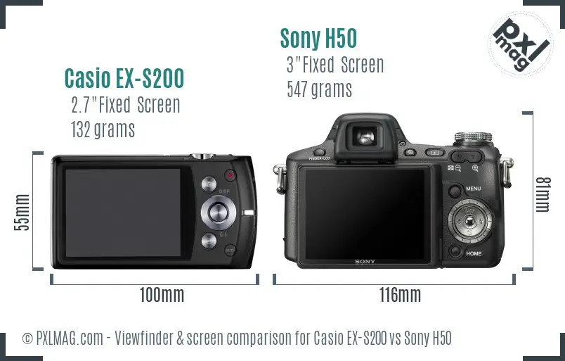 Casio EX-S200 vs Sony H50 Screen and Viewfinder comparison