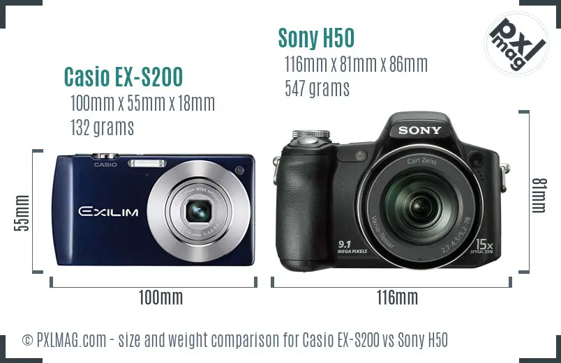 Casio EX-S200 vs Sony H50 size comparison