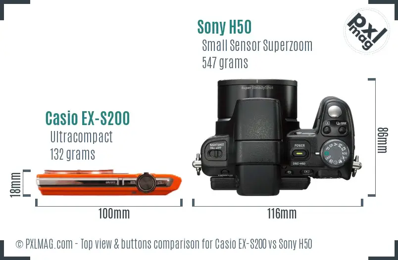 Casio EX-S200 vs Sony H50 top view buttons comparison