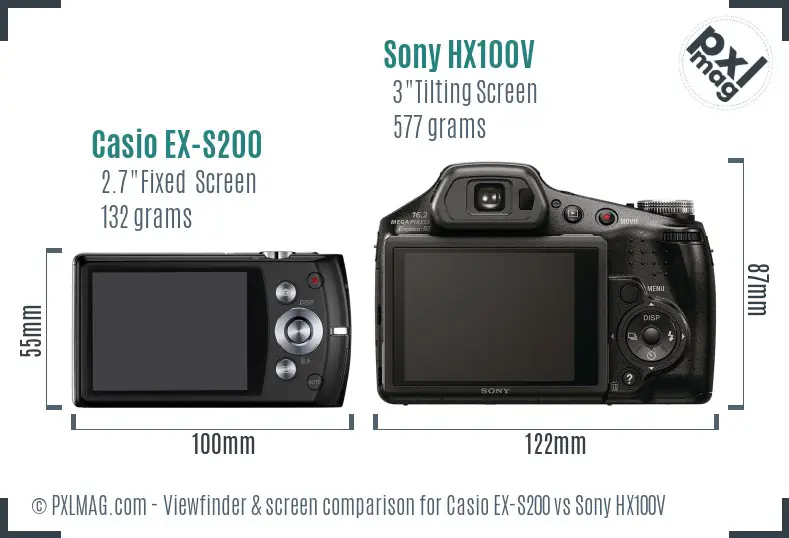 Casio EX-S200 vs Sony HX100V Screen and Viewfinder comparison