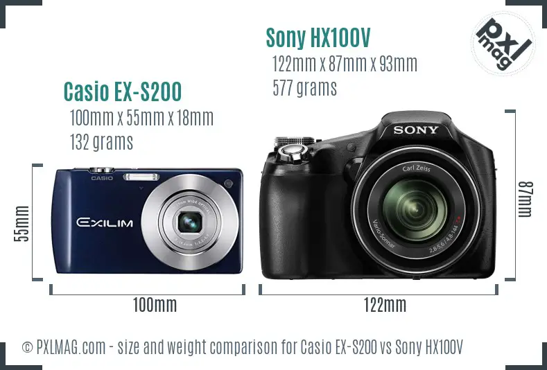 Casio EX-S200 vs Sony HX100V size comparison