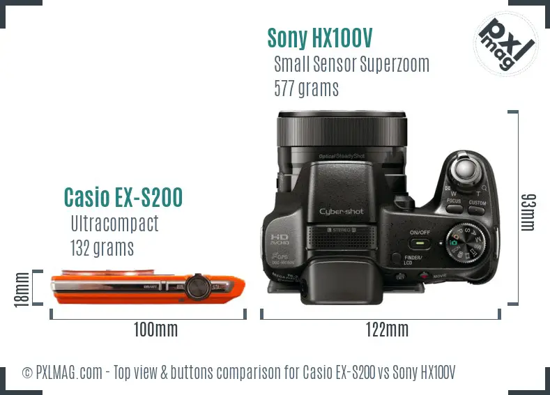 Casio EX-S200 vs Sony HX100V top view buttons comparison