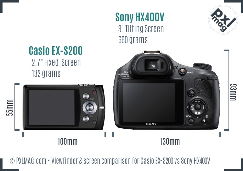 Casio EX-S200 vs Sony HX400V Screen and Viewfinder comparison