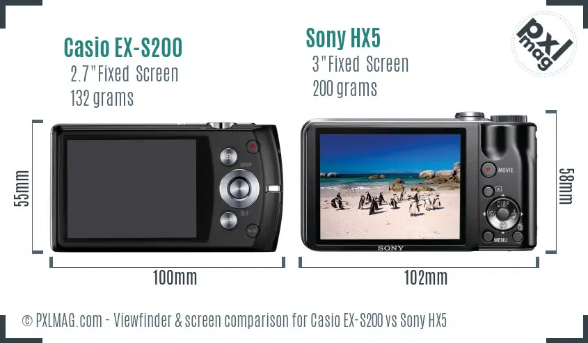 Casio EX-S200 vs Sony HX5 Screen and Viewfinder comparison