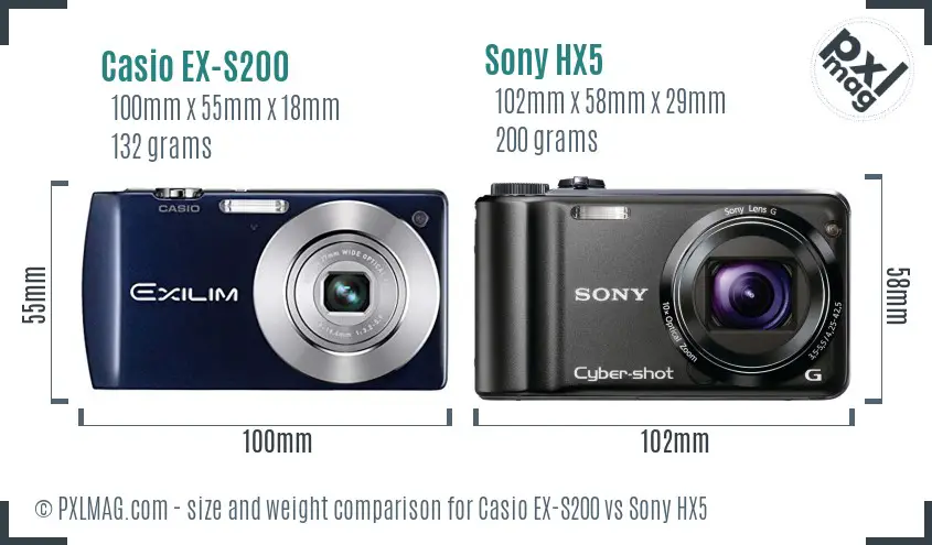 Casio EX-S200 vs Sony HX5 size comparison