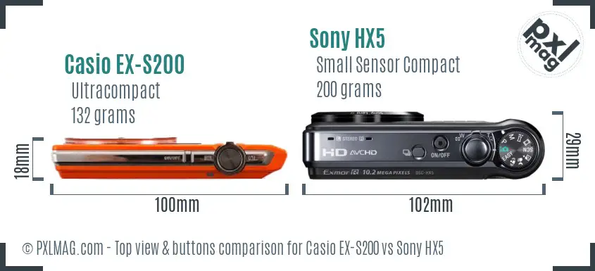 Casio EX-S200 vs Sony HX5 top view buttons comparison