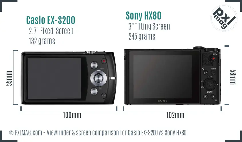 Casio EX-S200 vs Sony HX80 Screen and Viewfinder comparison