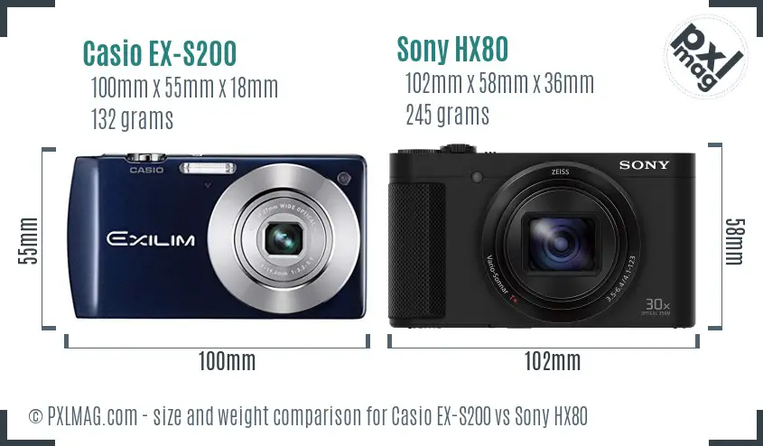 Casio EX-S200 vs Sony HX80 size comparison