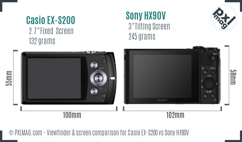 Casio EX-S200 vs Sony HX90V Screen and Viewfinder comparison