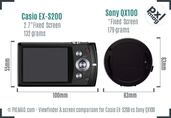 Casio EX-S200 vs Sony QX100 Screen and Viewfinder comparison