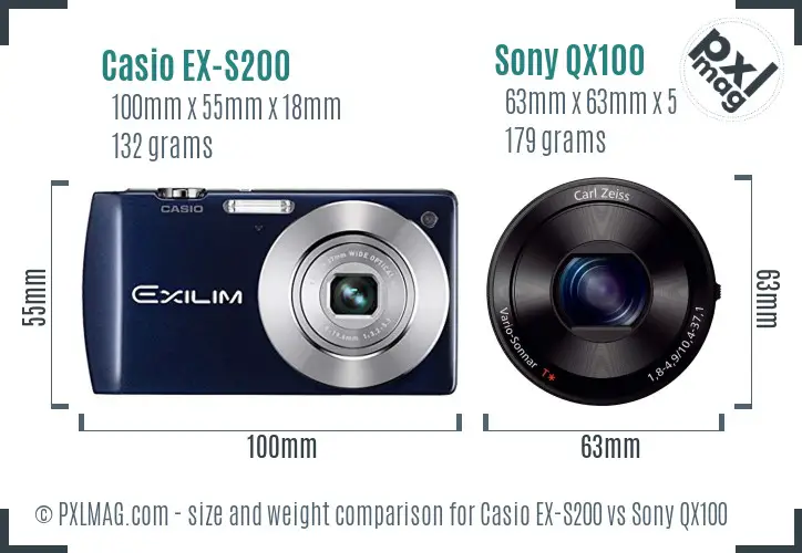 Casio EX-S200 vs Sony QX100 size comparison