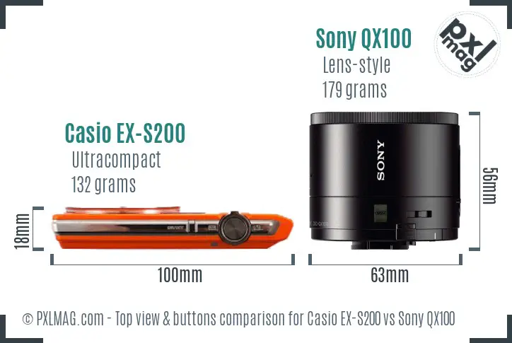 Casio EX-S200 vs Sony QX100 top view buttons comparison