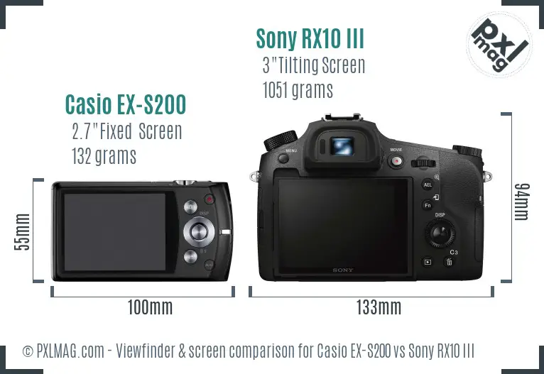 Casio EX-S200 vs Sony RX10 III Screen and Viewfinder comparison Casio EX-S200 vs Sony RX10 III Screen and Viewfinder comparison