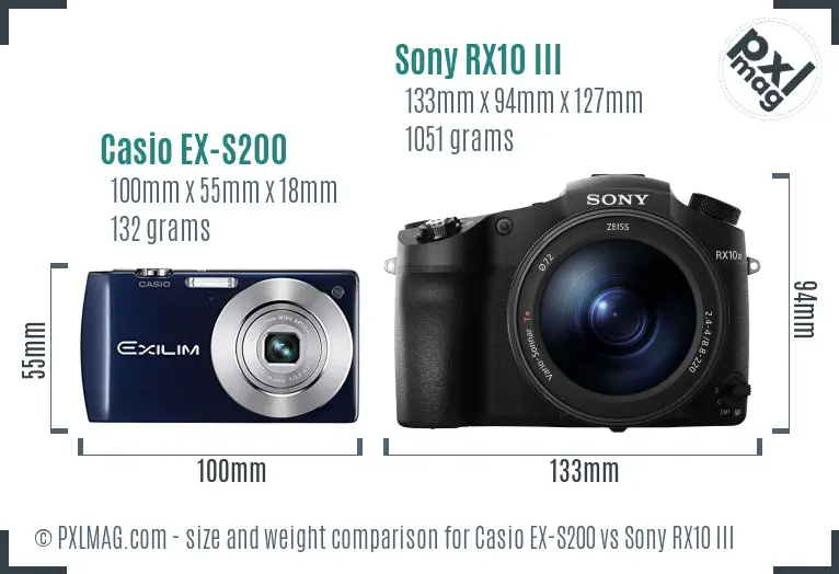 Casio EX-S200 vs Sony RX10 III size comparison Casio EX-S200 vs Sony RX10 III size comparison