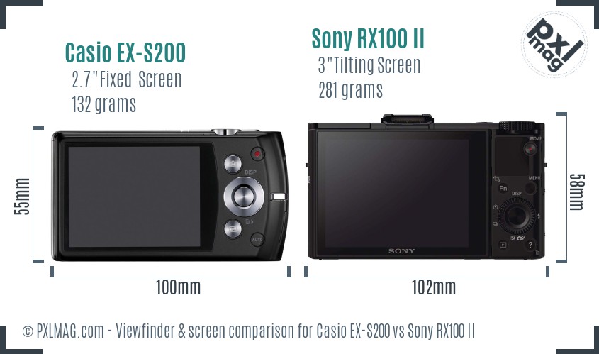 Casio EX-S200 vs Sony RX100 II Screen and Viewfinder comparison