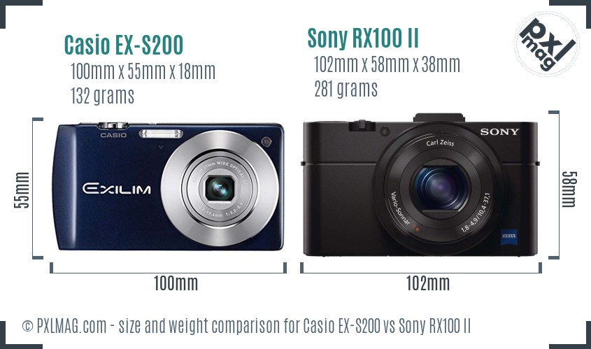 Casio EX-S200 vs Sony RX100 II size comparison