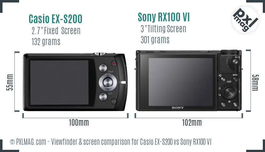 Casio EX-S200 vs Sony RX100 VI Screen and Viewfinder comparison Casio EX-S200 vs Sony RX100 VI Screen and Viewfinder comparison