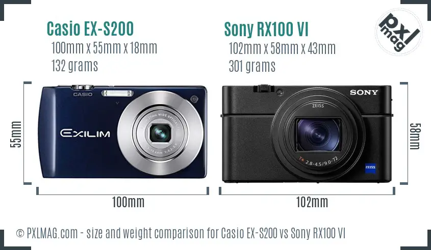 Casio EX-S200 vs Sony RX100 VI size comparison Casio EX-S200 vs Sony RX100 VI size comparison