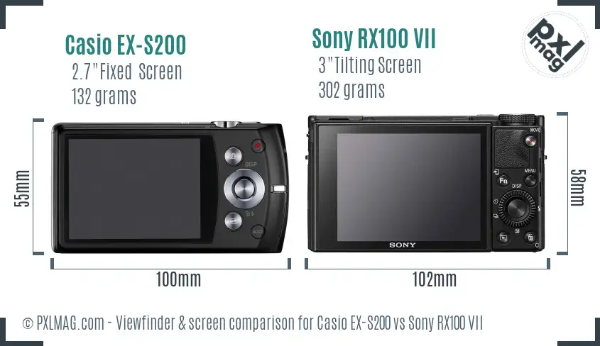 Casio EX-S200 vs Sony RX100 VII Screen and Viewfinder comparison