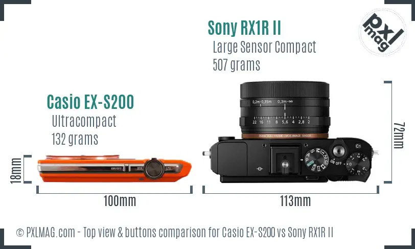 Casio EX-S200 vs Sony RX1R II top view buttons comparison