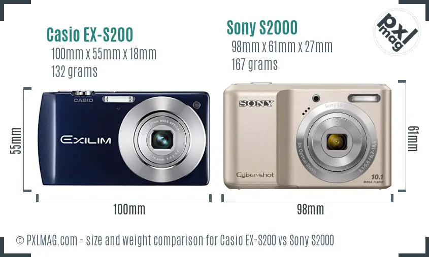 Casio EX-S200 vs Sony S2000 size comparison