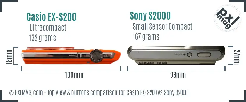 Casio EX-S200 vs Sony S2000 top view buttons comparison