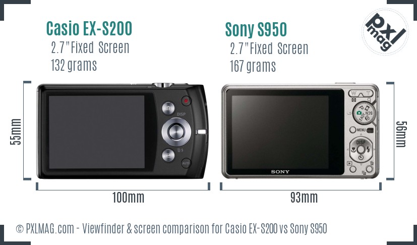 Casio EX-S200 vs Sony S950 Screen and Viewfinder comparison