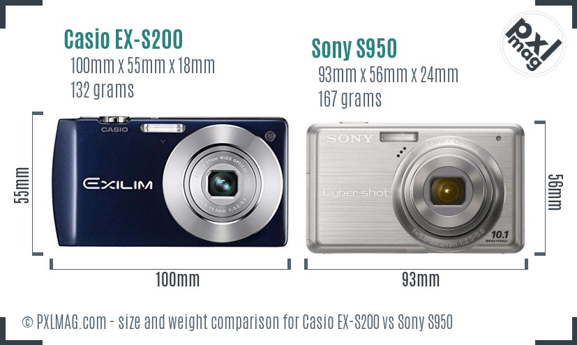 Casio EX-S200 vs Sony S950 size comparison