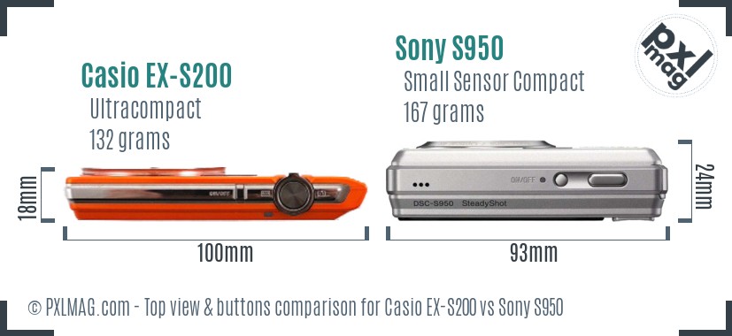 Casio EX-S200 vs Sony S950 top view buttons comparison