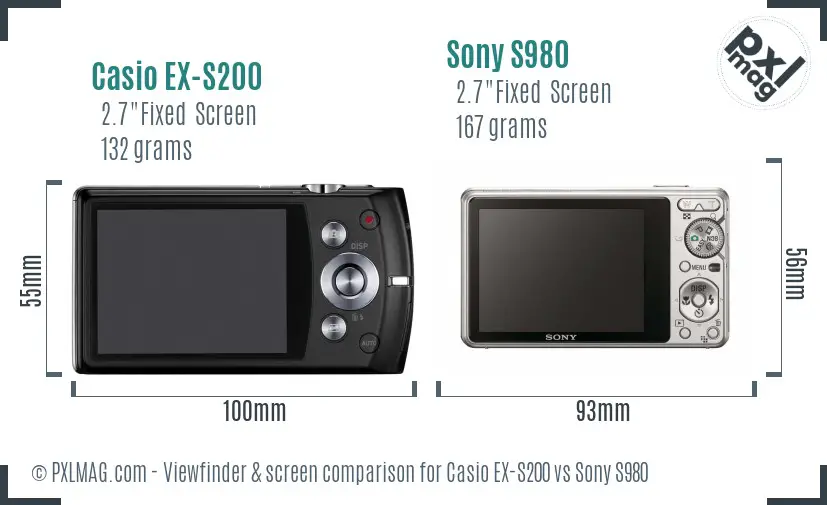 Casio EX-S200 vs Sony S980 Screen and Viewfinder comparison