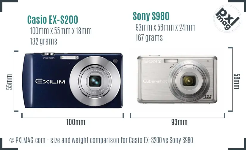 Casio EX-S200 vs Sony S980 size comparison