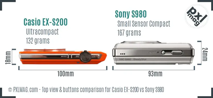 Casio EX-S200 vs Sony S980 top view buttons comparison