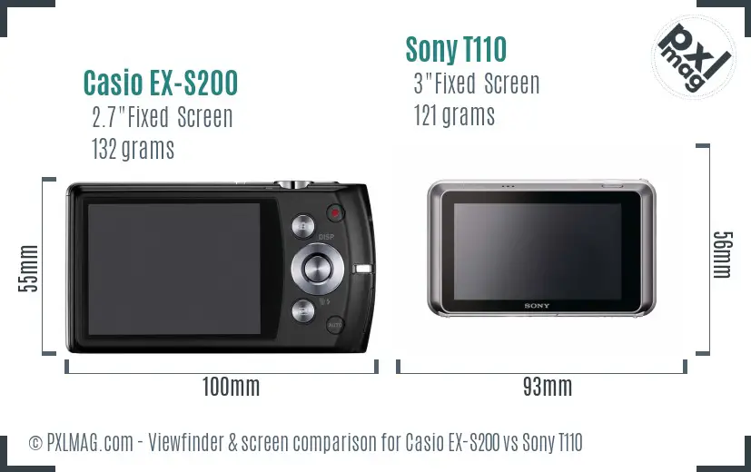 Casio EX-S200 vs Sony T110 Screen and Viewfinder comparison