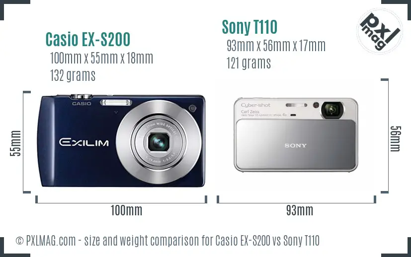 Casio EX-S200 vs Sony T110 size comparison