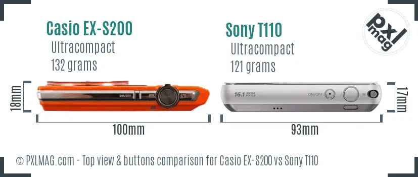 Casio EX-S200 vs Sony T110 top view buttons comparison