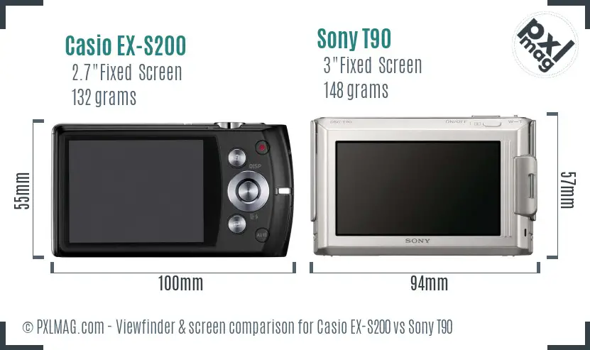 Casio EX-S200 vs Sony T90 Screen and Viewfinder comparison