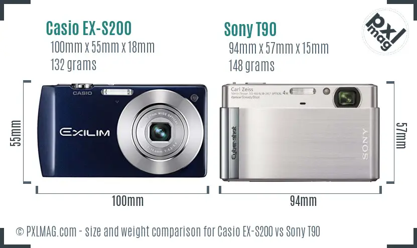 Casio EX-S200 vs Sony T90 size comparison