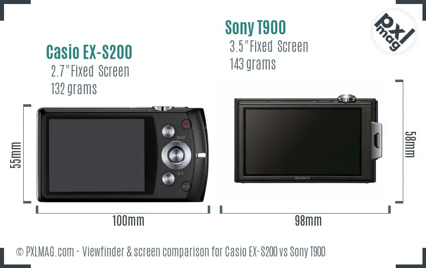 Casio EX-S200 vs Sony T900 Screen and Viewfinder comparison