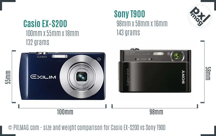 Casio EX-S200 vs Sony T900 size comparison