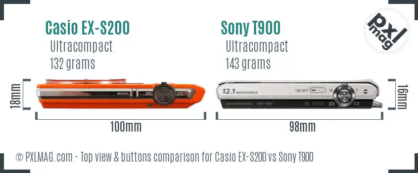 Casio EX-S200 vs Sony T900 top view buttons comparison