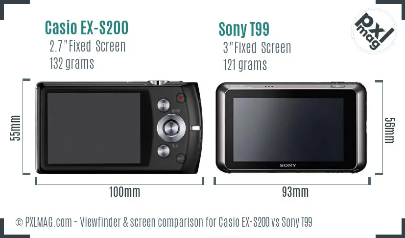 Casio EX-S200 vs Sony T99 Screen and Viewfinder comparison