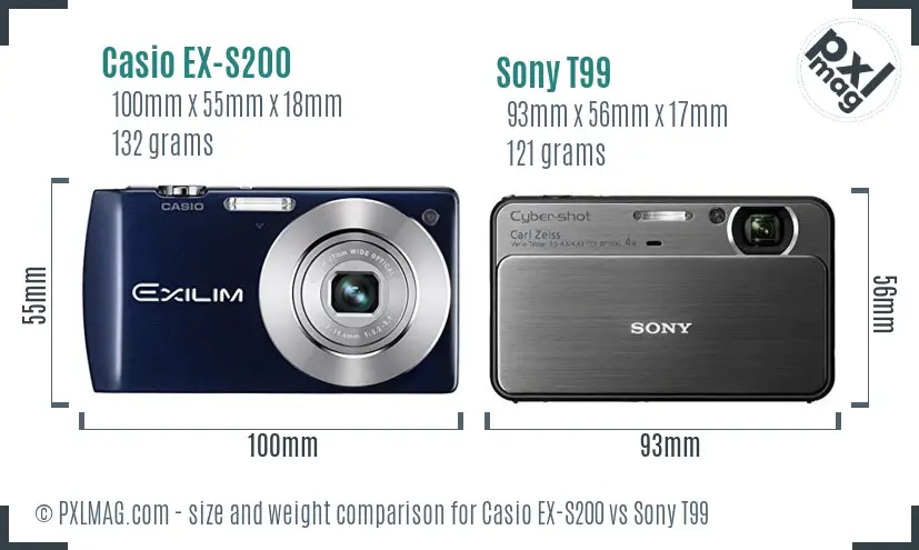 Casio EX-S200 vs Sony T99 size comparison