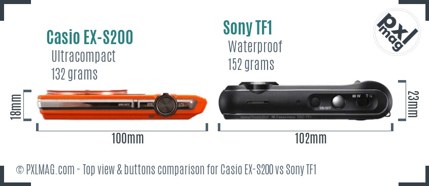 Casio EX-S200 vs Sony TF1 top view buttons comparison