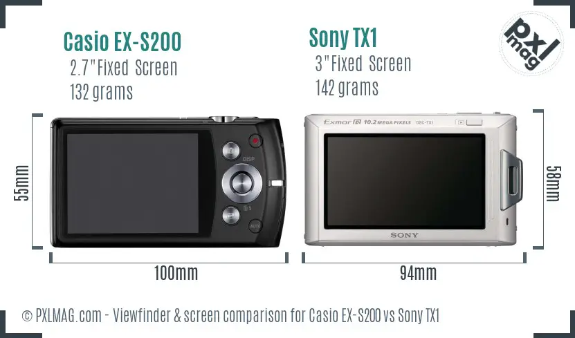 Casio EX-S200 vs Sony TX1 Screen and Viewfinder comparison