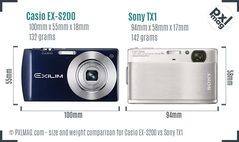 Casio EX-S200 vs Sony TX1 size comparison