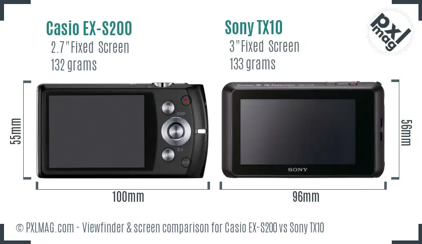 Casio EX-S200 vs Sony TX10 Screen and Viewfinder comparison