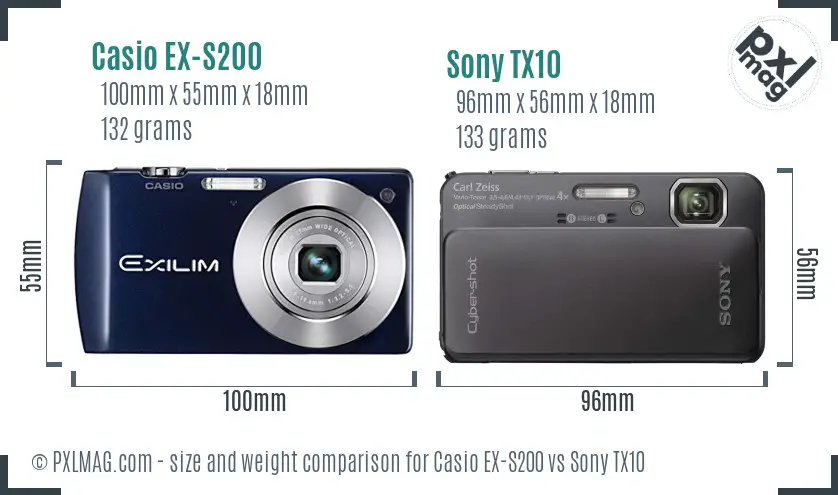 Casio EX-S200 vs Sony TX10 size comparison