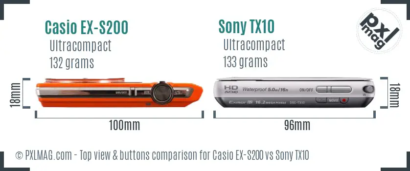 Casio EX-S200 vs Sony TX10 top view buttons comparison